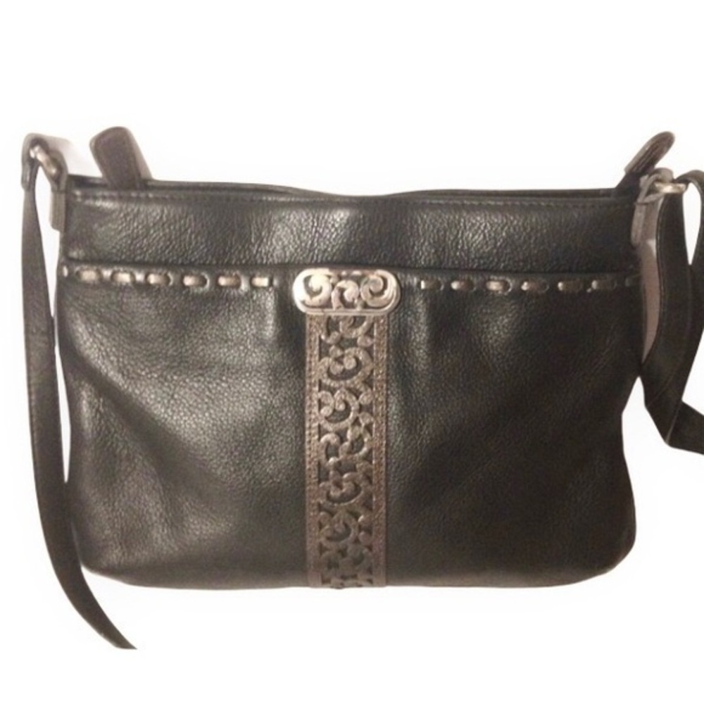 Brighton black leather perforated messenger bag